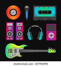 Set of musical elements. Vector illustration