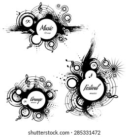 set of musical the grunge blots with space for text, vector illustration