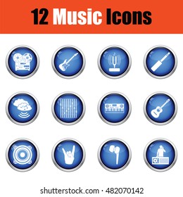 Set of musical icons.  Glossy button design. Vector illustration.