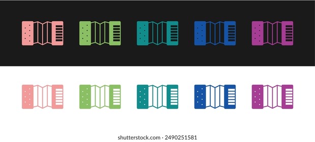 Set Musical instrument accordion icon isolated on black and white background. Classical bayan, harmonic.  Vector
