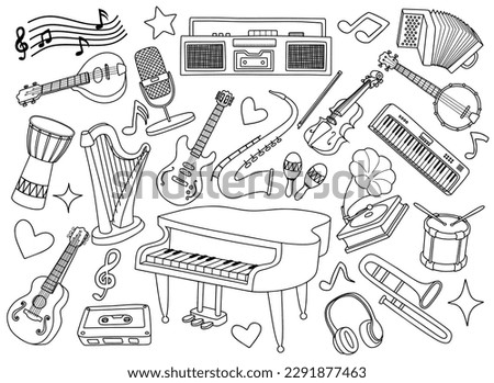 set of musical instrument doodle.