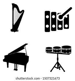 set of musical instrument icons, piano and drum icons.
