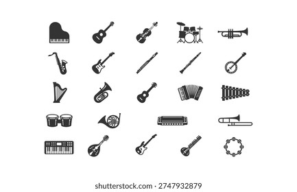set of musical instrument icons vector logo design