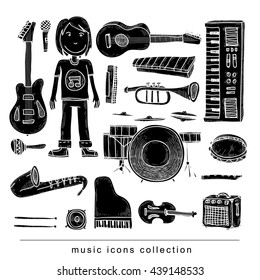 Set of musical instruments black