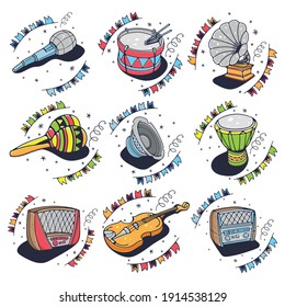 Set of musical instruments. Cute vector illustrations.