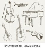 set of musical instruments drawings. vector illustration
