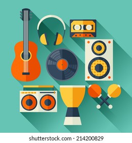 Set of musical instruments in flat design style.