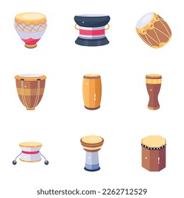 Juego de iconos planos de instrumentos musicales 

