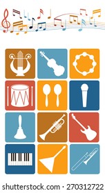 Set of musical instruments in the form of icons