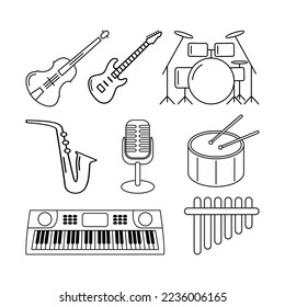 Set of musical instruments icon isolated white background