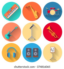 Set of musical instruments icons. Flat design.