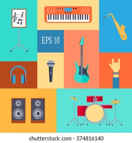 Set of musical instruments icons. Flat design