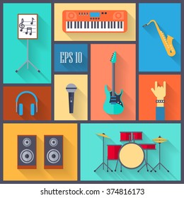 Set of musical instruments icons. Flat design.