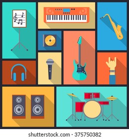Set of musical instruments icons. Flat design.
