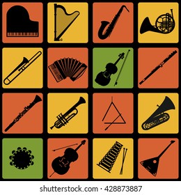 Set of musical instruments icons. Flat design instruments.