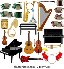 Set of musical instruments. The illustration on a white background.