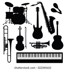 Set of musical instruments isolated on white. Vector illustration