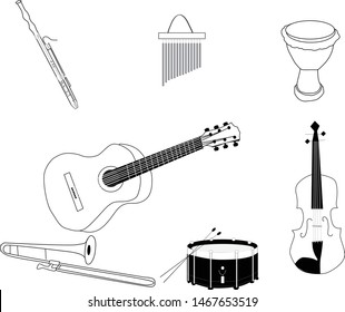 Set of Musical Instruments - line art