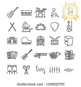 Set of musical instruments line icon on white background, Vector illustration