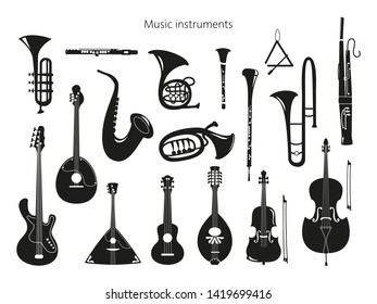 Set of musical instruments on the white background. Vector illustration.