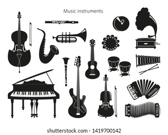 Set of musical instruments on the white background. Vector illustration.