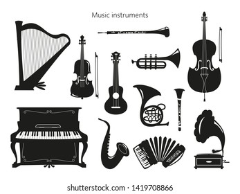 Set of musical instruments on the white background. Vector illustration.