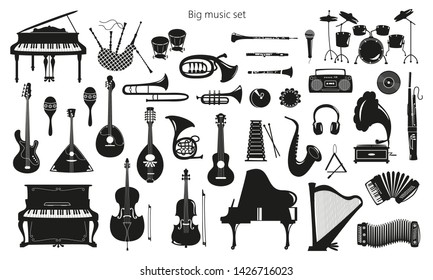 Set of musical instruments on the white background. Vector illustration.