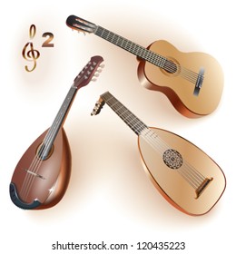 Set of musical instruments of the string family. Vector illustration.