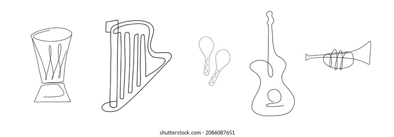 Set of musical instruments symbols in line art style. vector