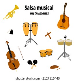 A set of musical instruments that are used to perform salsa
