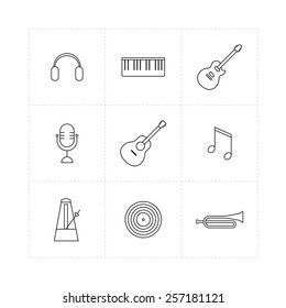 Set of musical instruments thin line icons