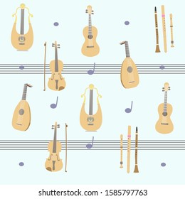 Set of a musical instruments. Vector isolated objects, pattern