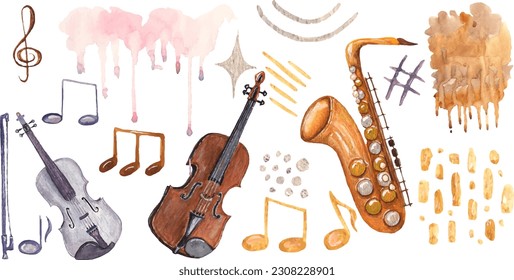 Set of musical instruments. You can independently arrange postcards for music festivals, holidays and seamless patterns.
