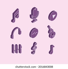 a set of musical isometric icons