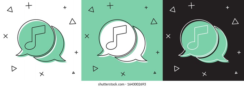 Set Musical note in speech bubble icon isolated on white and green, black background. Music and sound concept.  Vector Illustration
