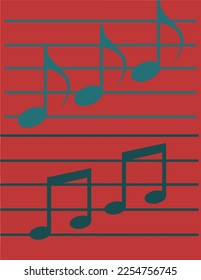 Set of musical notes. Black musical note icons. Music elements. Treble clef. Vector illustration.
