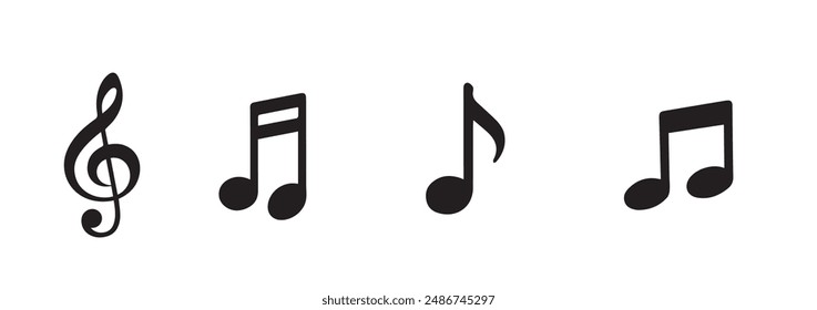 Set of Musical Notes and Clef Symbols. Simple Music Icon Vector Illustration