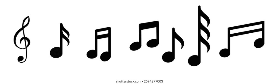Set of Musical Notes and Clef Symbols.  Musical key symbols. Music notes symbol vector illustration. 