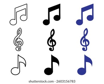 Set of Musical Notes and Clef Symbols. Simple Music Icon Vector Illustration.Music icon different pattern type.