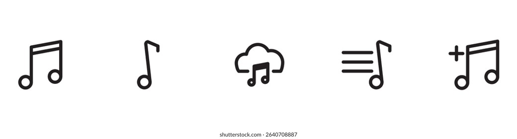 Set of Musical Notes and Clef Symbols. Simple Music Icon Vector Illustration