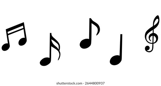 Set of Musical Notes and Clef Symbols. Simple Music Icon Vector Illustration