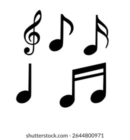 Set of Musical Notes and Clef Symbols. Simple Music Icon Vector Illustration
