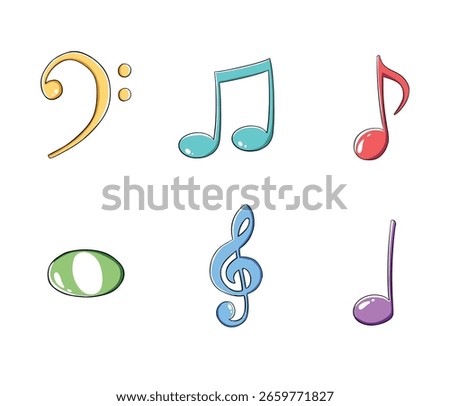 Set of Musical Notes and Clef Symbols. Simple musical scores illustration doodle music icon vector illustration for song, melodies, graphic element, asset