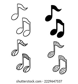 a set of musical notes in the doodle style. a sound icon to indicate the melody