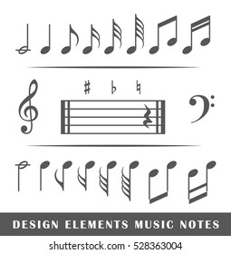 Set of musical notes isolated on white background. Design elements. Vector illustration