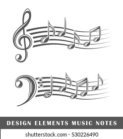 Set of musical notes isolated on white background. Design elements. Vector illustration