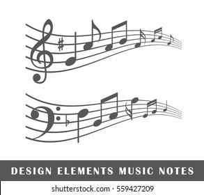 Set of musical notes isolated on white background. Design elements. Vector illustration