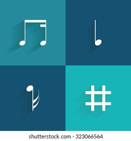 Set of musical notes on a blue background