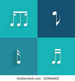 Set of musical notes on a blue background