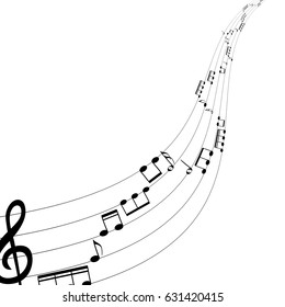 Set of musical notes on five-line clock notation without a feature. Treble clef. Vector Illustration. EPS10